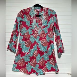 Lilly‎ Pulitzer Women's Beaded Tunic Top, pink and blue, cover up, preppy, XS